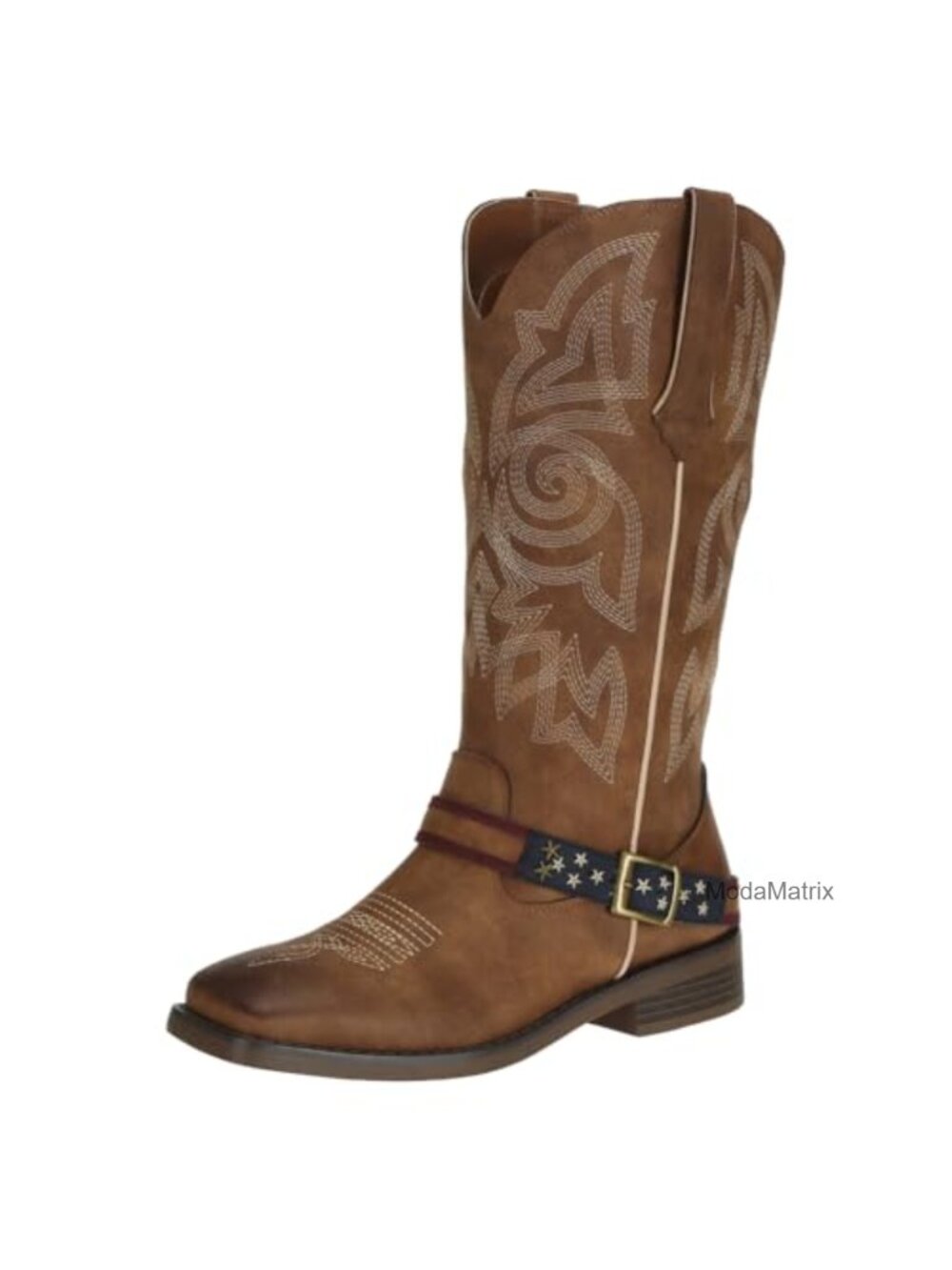 Western Cowgirl Boots Mid Calf Faux Leather Embroidered Square Toe